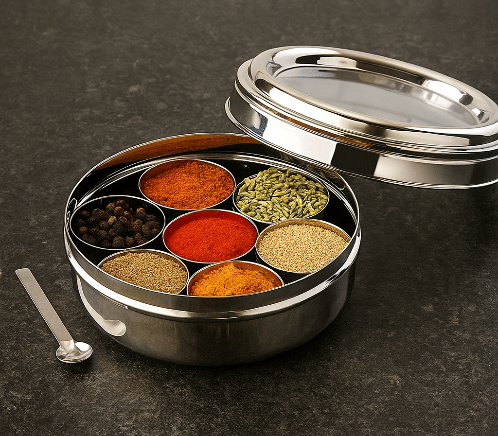     			Visaxmi See-Through Steel Silver Spice Container ( Set of 7 )