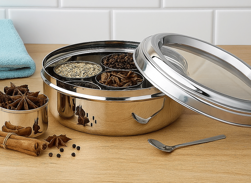     			Visaxmi See-Through Steel Silver Spice Container ( Set of 7 )