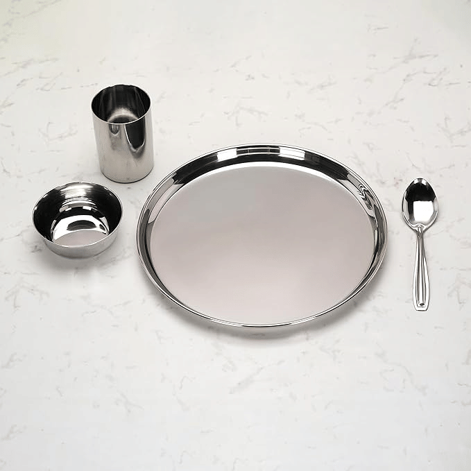     			Visaxmi Steel Dinner Set – 4 Pieces Plain Stainless Steel Dinner Set ( Pack of 4 ) Silver