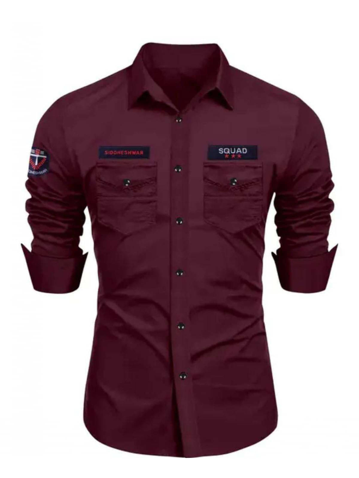     			Vrinda Creation Cotton Blend Regular Fit Solids Full Sleeves Men's Casual Shirt - Maroon ( Pack of 1 )