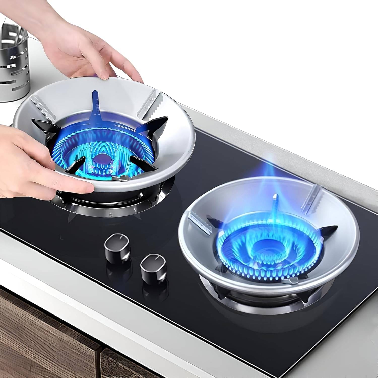 WHIMSICAL WONDERS 2 Pc Aluminium Gas Saver Burner Cover - Windproof Energy Saving Stand for All Indian Gas (Silver) WHIMSICAL WONDERS 2 Pc Aluminium Gas Saver Burner Cover - Windproof Energy Saving Stand for All Indian Gas (Silver)