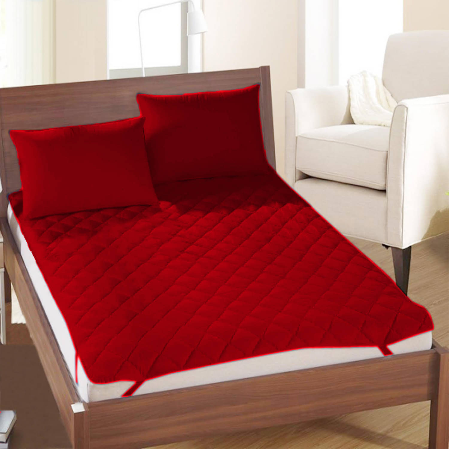 Welhouse India Red Poly Cotton Mattress Cover     			Welhouse India Red Poly Cotton Mattress Cover