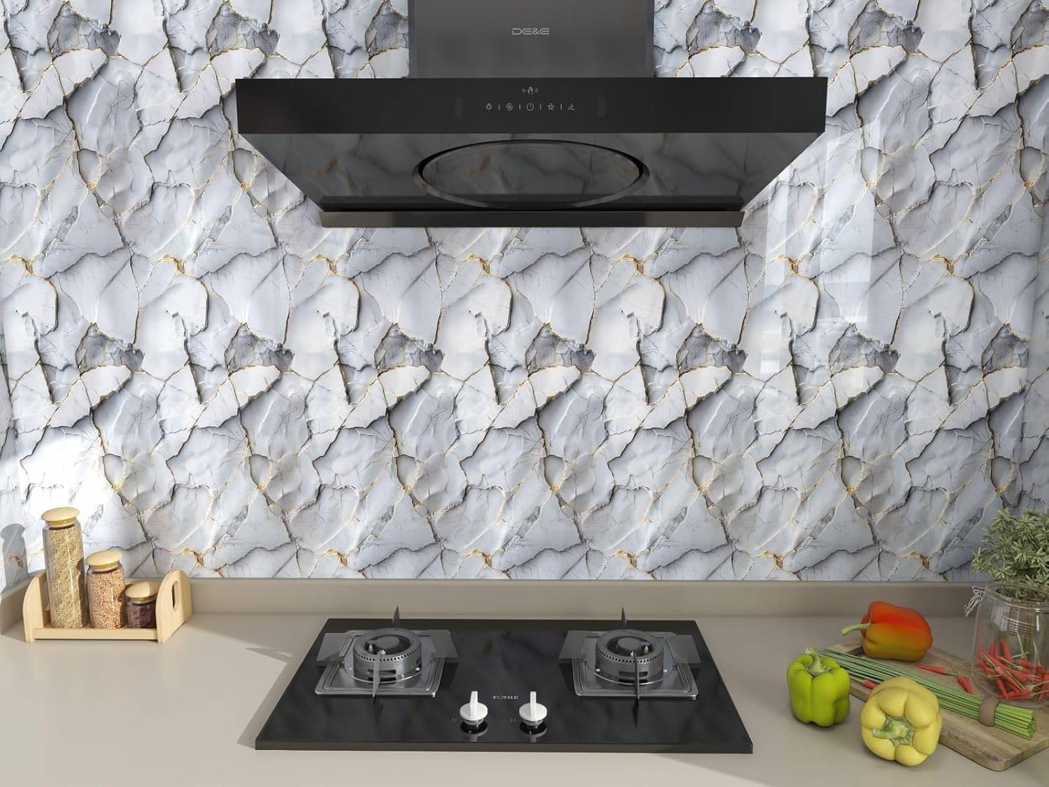    			ZAPPYPOP Luxury 3D Marble Crack Design Waterproof Self Adhesive Wallpaper for Kitchen, Wall & Furniture(Pack of 1)