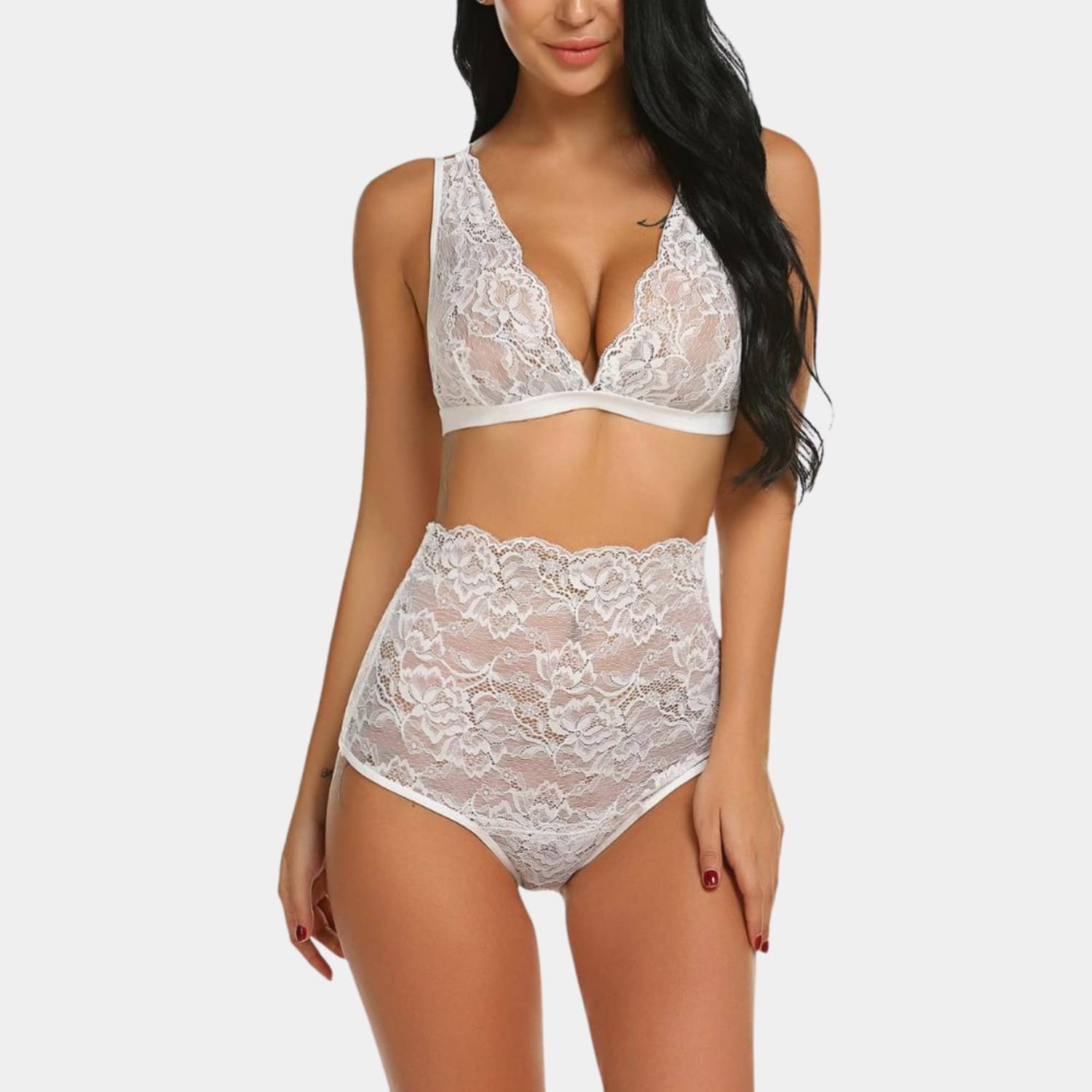 Zerjama Lace Non Padded Bra & Panty Set ( White , Pack of 1 ) Zerjama Lace Non Padded Bra & Panty Set ( White , Pack of 1 )