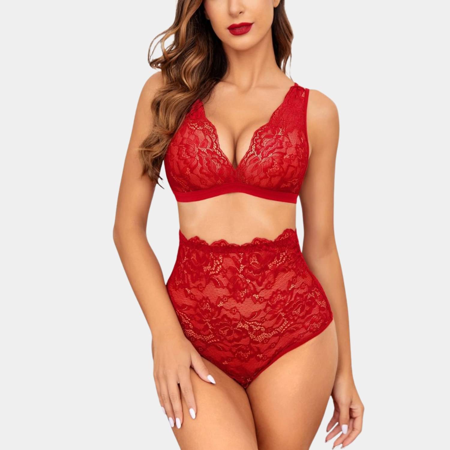     			Zerjama Lace Non Padded Bra & Panty Set ( Red , Pack of 1 )