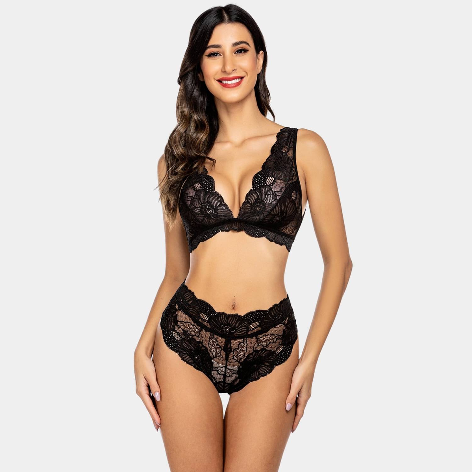 Zerjama Lace Non Padded Bra & Panty Set ( Black , Pack of 1 ) Zerjama Lace Non Padded Bra & Panty Set ( Black , Pack of 1 )