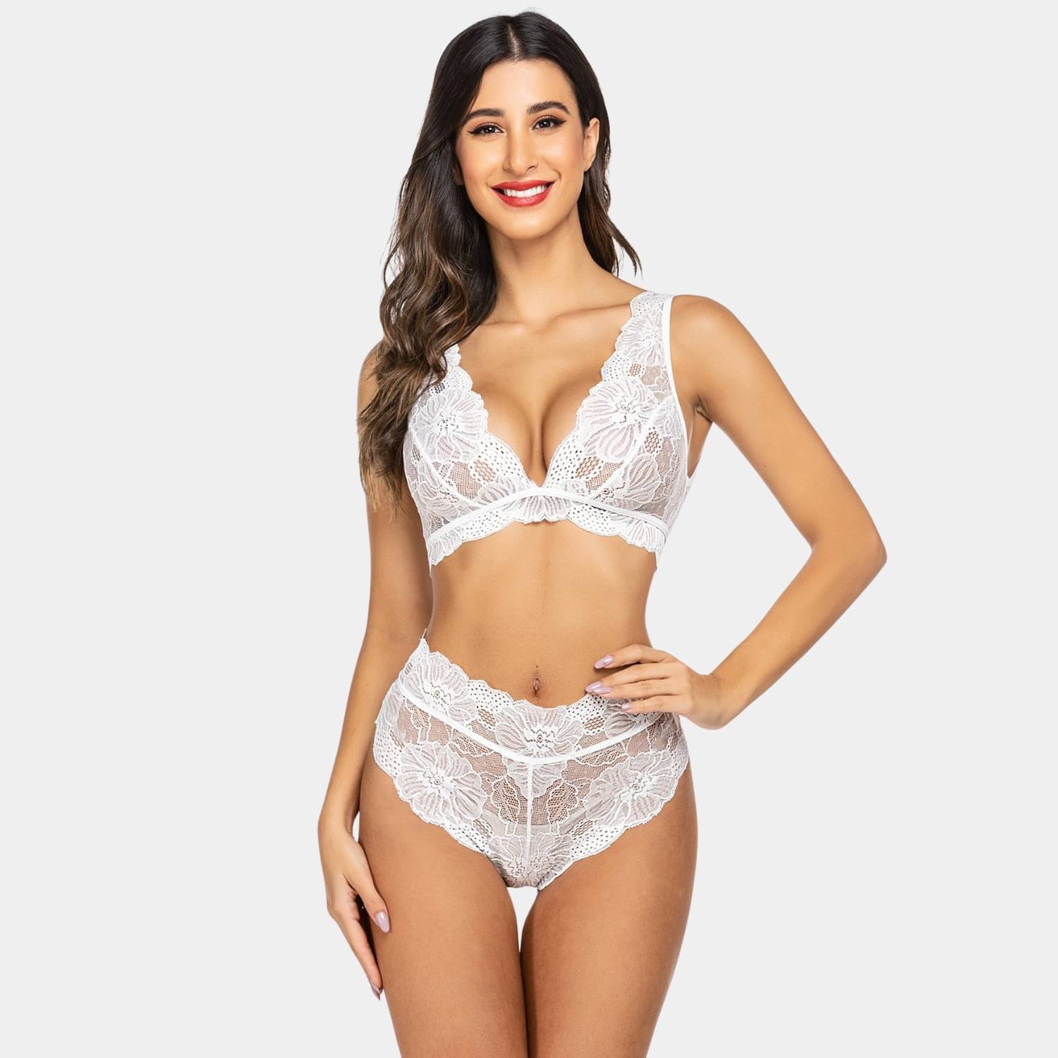 Zerjama Lace Non Padded Bra & Panty Set ( White , Pack of 1 ) Zerjama Lace Non Padded Bra & Panty Set ( White , Pack of 1 )