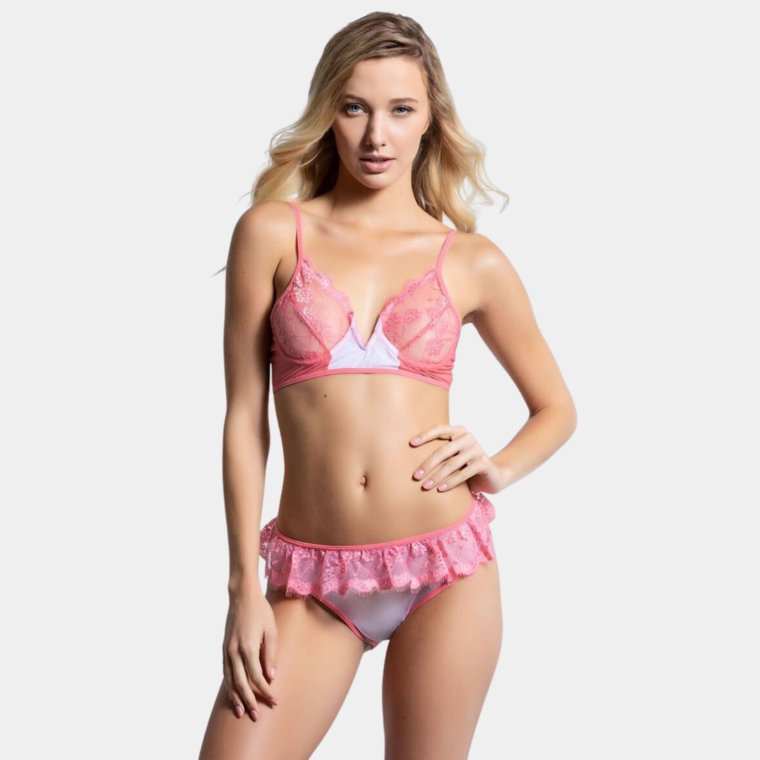 Zerjama Lace Non Padded Bra & Panty Set ( Pink , Pack of 1 )     			Zerjama Lace Non Padded Bra & Panty Set ( Pink , Pack of 1 )