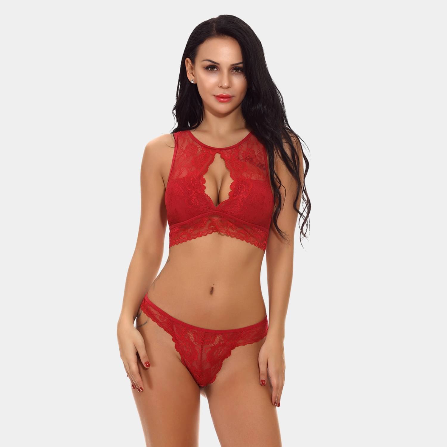 Zerjama Lace Non Padded Bra & Panty Set ( Red , Pack of 1 )     			Zerjama Lace Non Padded Bra & Panty Set ( Red , Pack of 1 )