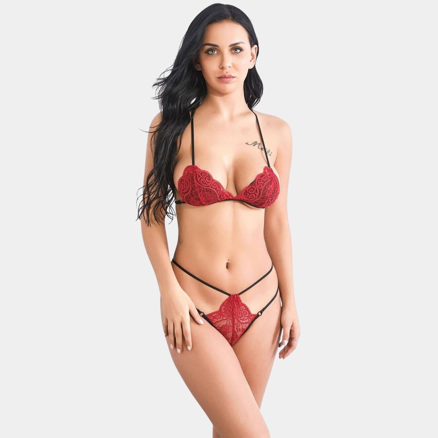     			Zerjama Lace Non Padded Bra & Panty Set ( Red , Pack of 1 )