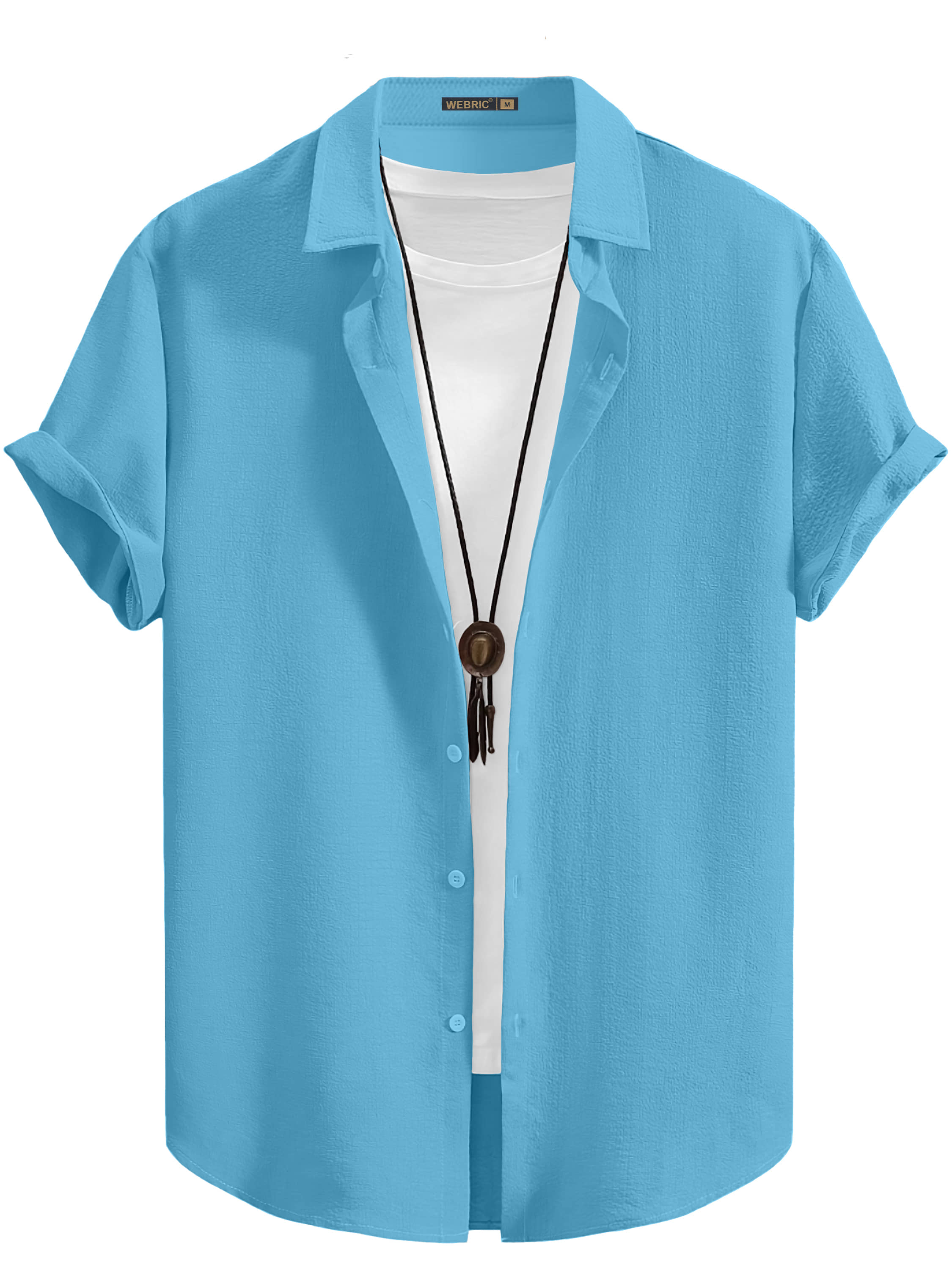 color bucket Cotton Blend Regular Fit Popcorn Textured Half Sleeves Men's Casual Shirt - Aqua Blue ( Pack of 1 )