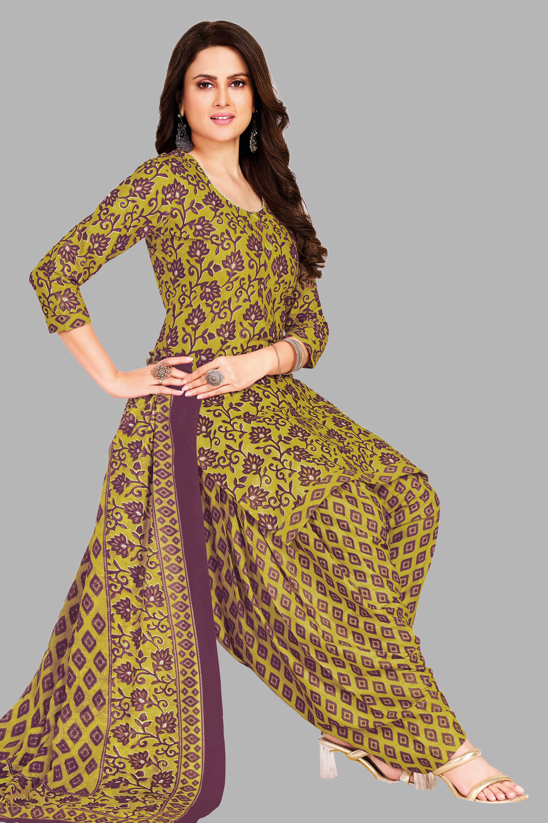     			shree jeenmata collection Women Cotton Unstitched Dress Material ( Yellow )