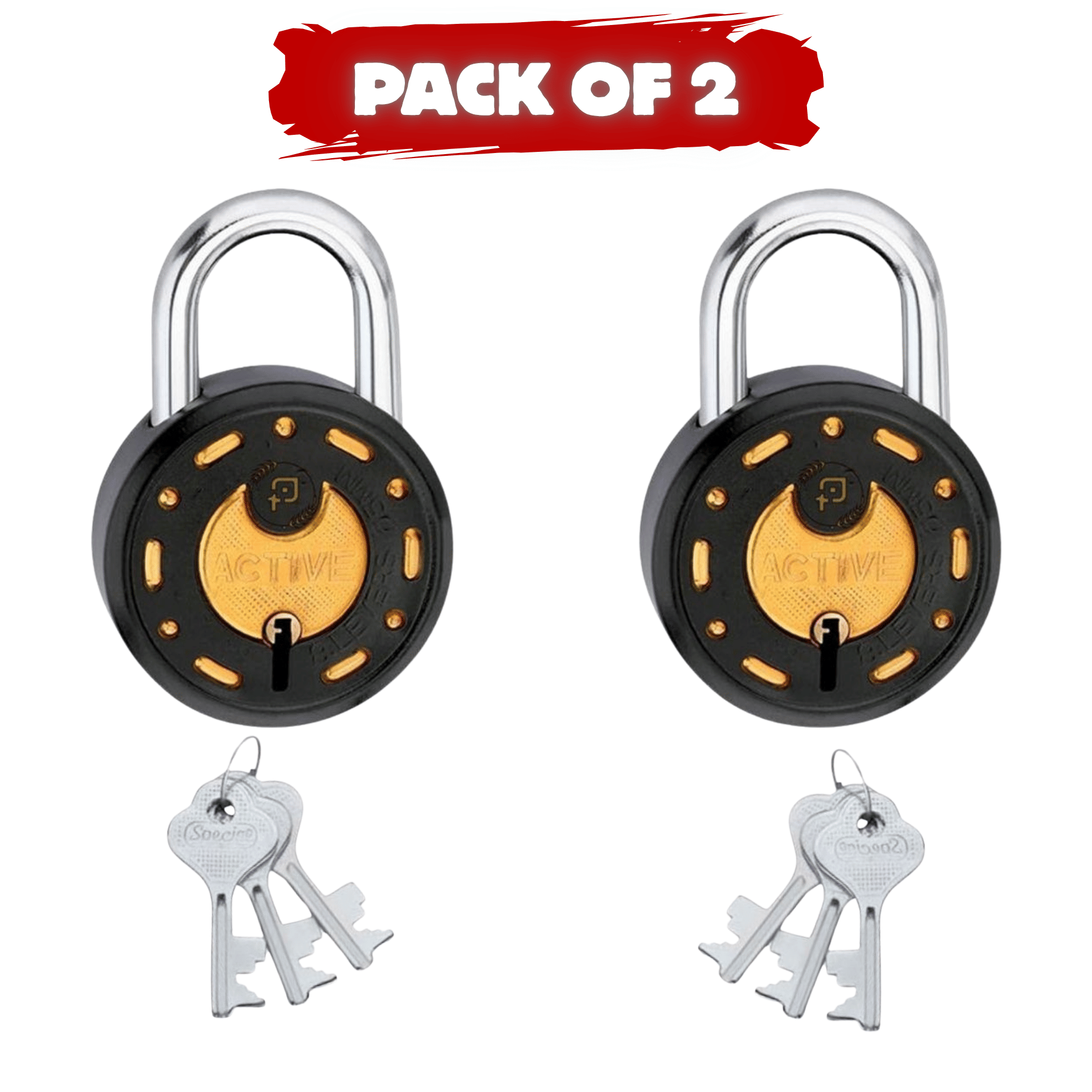 ACTIVE BLACK padlock, Small Size 52MM-7 Levers, Locks, Padlocks, Double Locking Locks, Heavy Quality Door locks for Gate, Laser Printed Design Pack of 2 ACTIVE BLACK padlock, Small Size 52MM-7 Levers, Locks, Padlocks, Double Locking Locks, Heavy Quality Door locks for Gate, Laser Printed Design Pack of 2