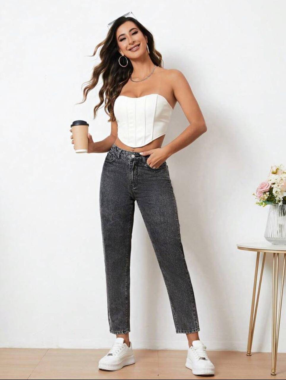     			AD Fashion Women's Mom Fit High-Rise Jeans ( Grey )