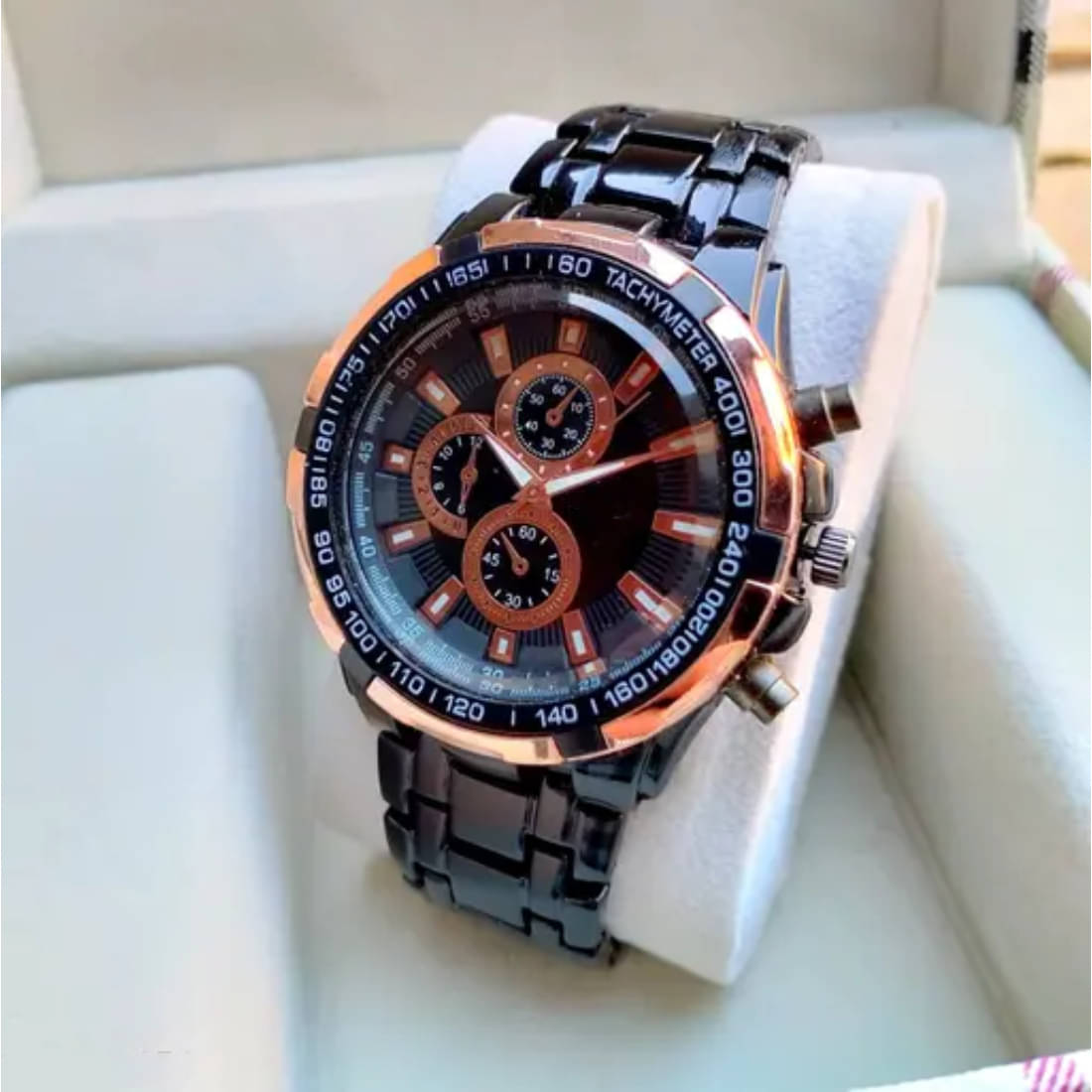     			AKS Black Stainless Steel Analog Men's Watch