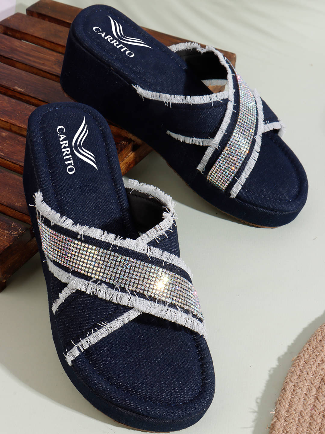     			Aroom Blue Women's Slip On Heels