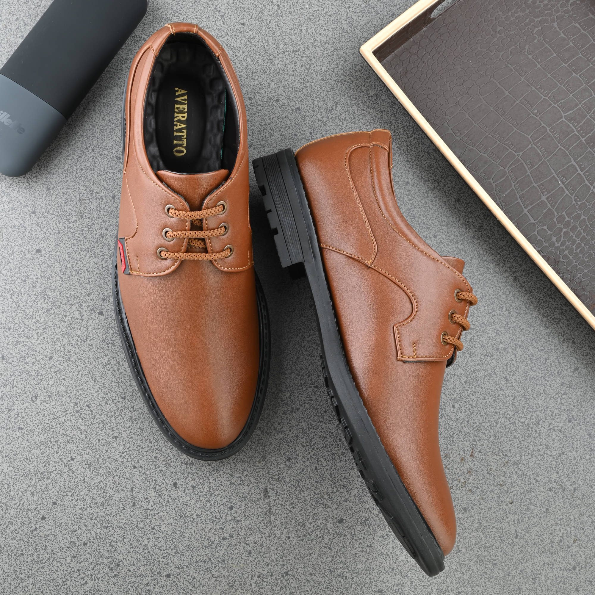     			Averatto Tan Men's Derby Formal Shoes