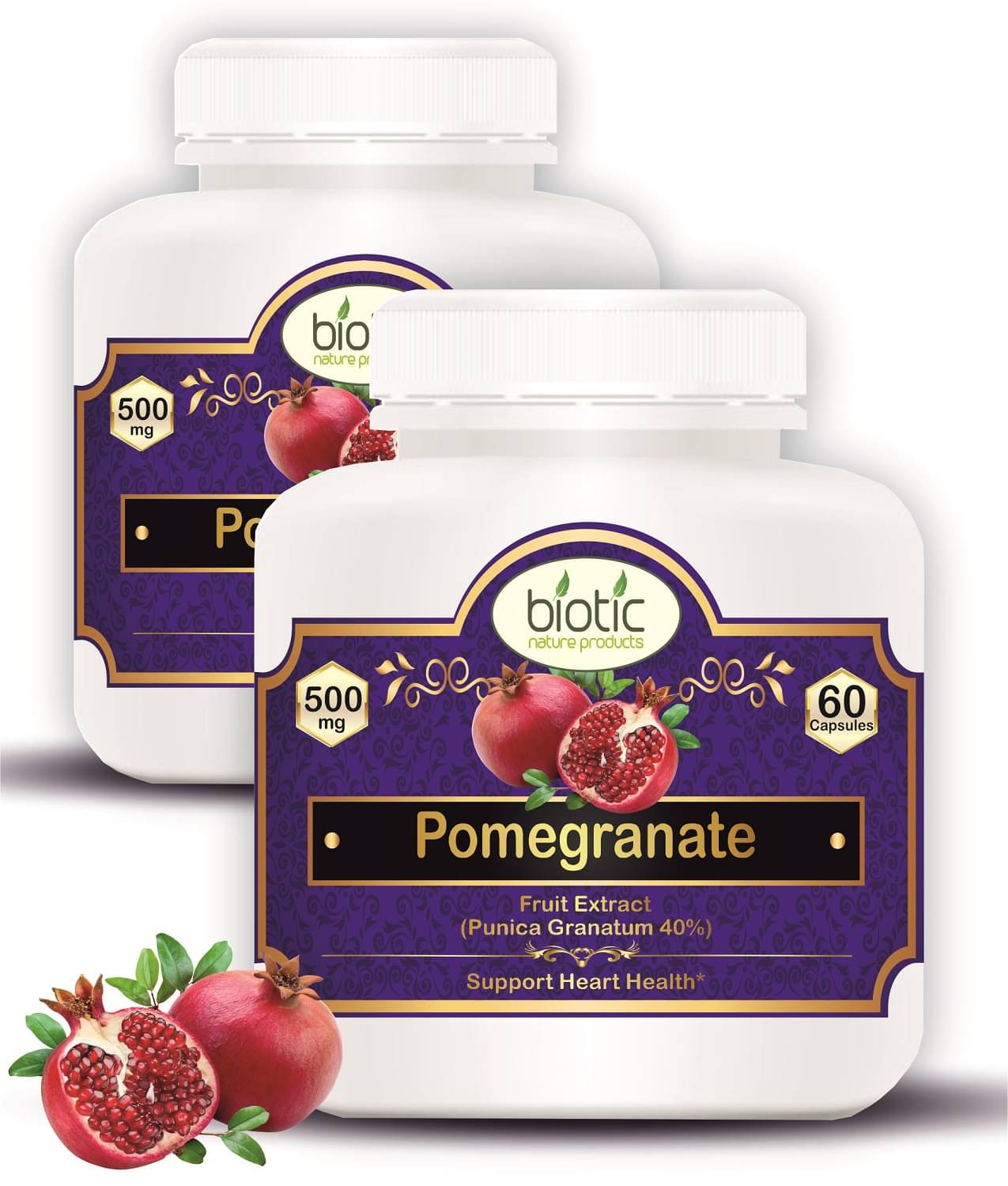 Biotic Natural Pomegranate Extract Capsule Supplement - 120 Veg Capsule 500 mg Pack of 2 Biotic Natural Pomegranate Extract Capsule Supplement - 120 Veg Capsule 500 mg Pack of 2
