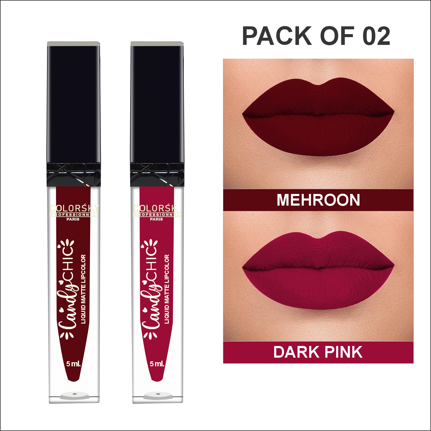     			Color Sky Red,Pink Matte Long Lasting Liquid Lipstick ( Pack of 2 )