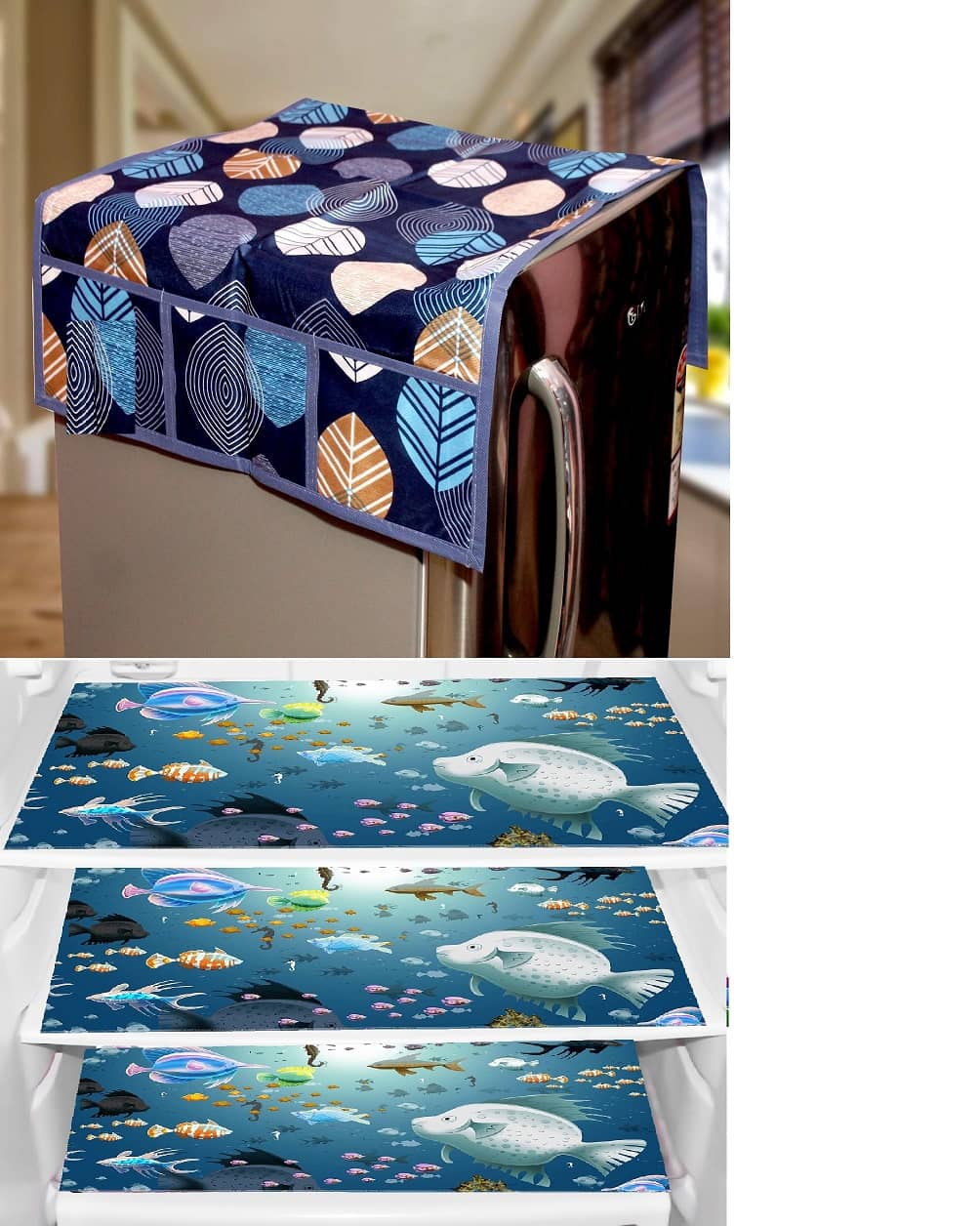 CreadCraft PVC Floral Fridge Mat & Cover ( 40 30 ) Pack of 4 - Multicolor