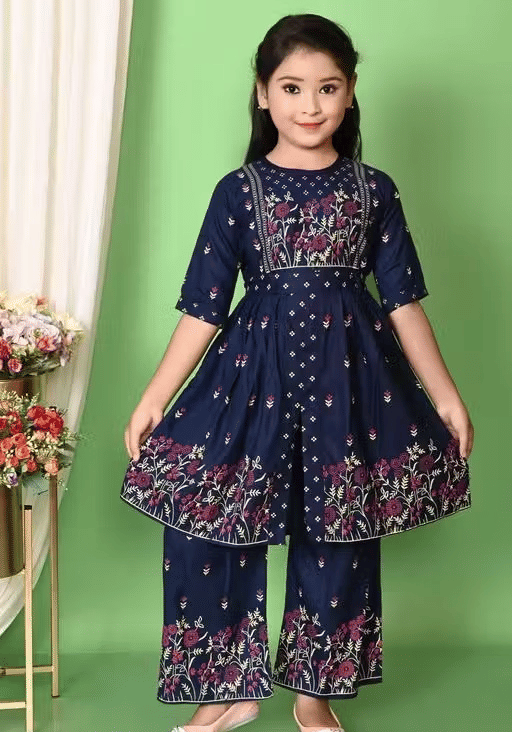     			DS DRESSES Girls Cotton Kurti with Pants ( Pack of 1 , Blue )