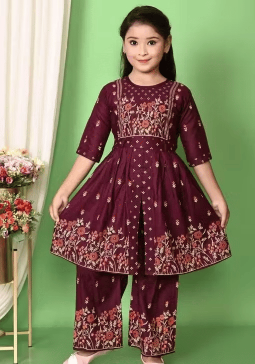     			DS DRESSES Girls Cotton Kurti with Pants ( Pack of 1 , Purple )