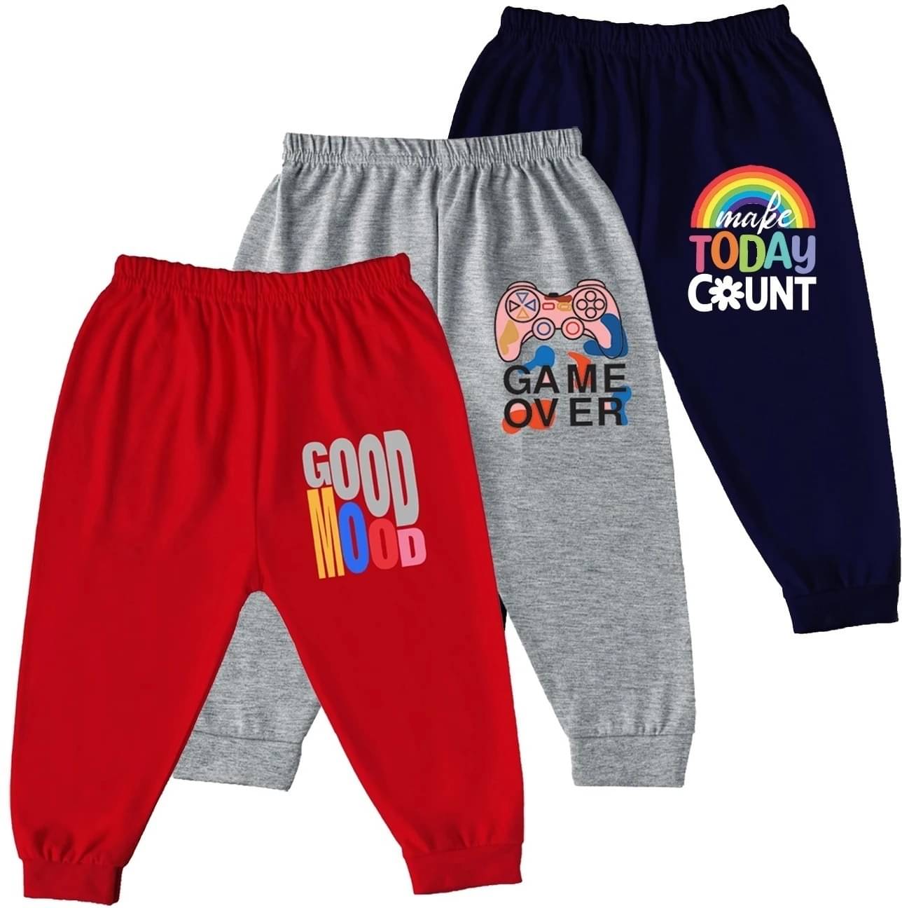 Eye Water Pack of 3 Boys Cotton Blend Trackpant ( Multicolor )     			Eye Water Pack of 3 Boys Cotton Blend Trackpant ( Multicolor )
