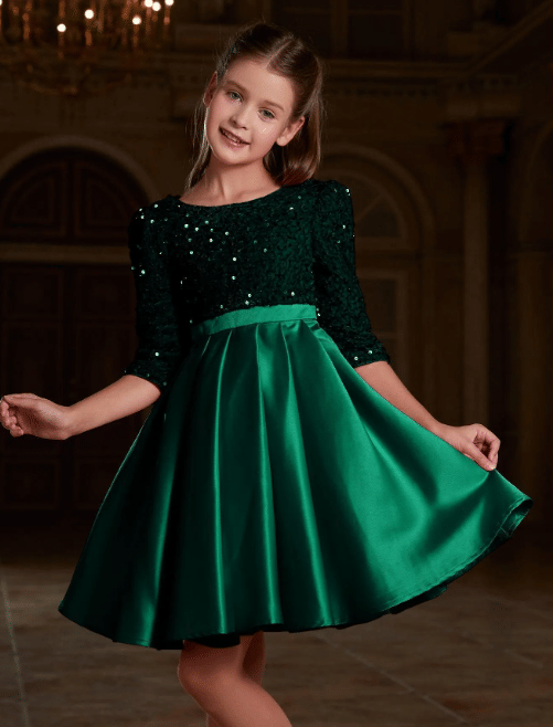     			FOLENNE Velvet Dress For Girls ( Pack of 1 , Green )