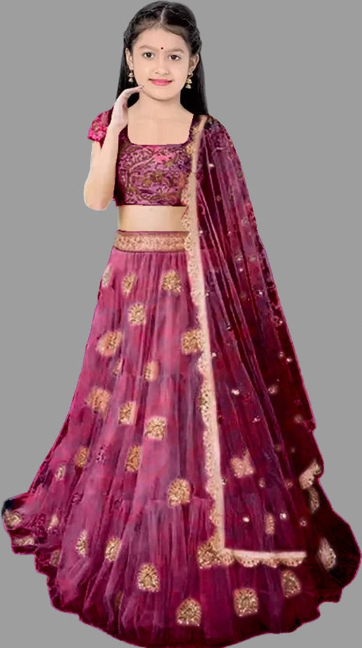     			FULPARI Net Lehenga Choli Set For Girls ( Pack of 1 , Purple )