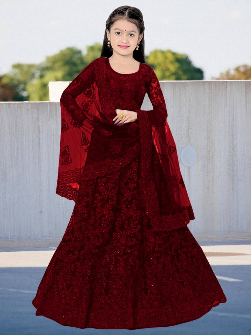     			FULPARI Net Lehenga Choli Set For Girls ( Pack of 1 , Maroon )