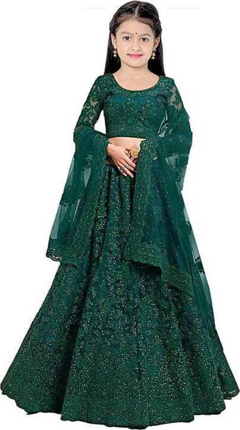     			FULPARI Net Lehenga Choli Set For Girls ( Pack of 1 , Green )