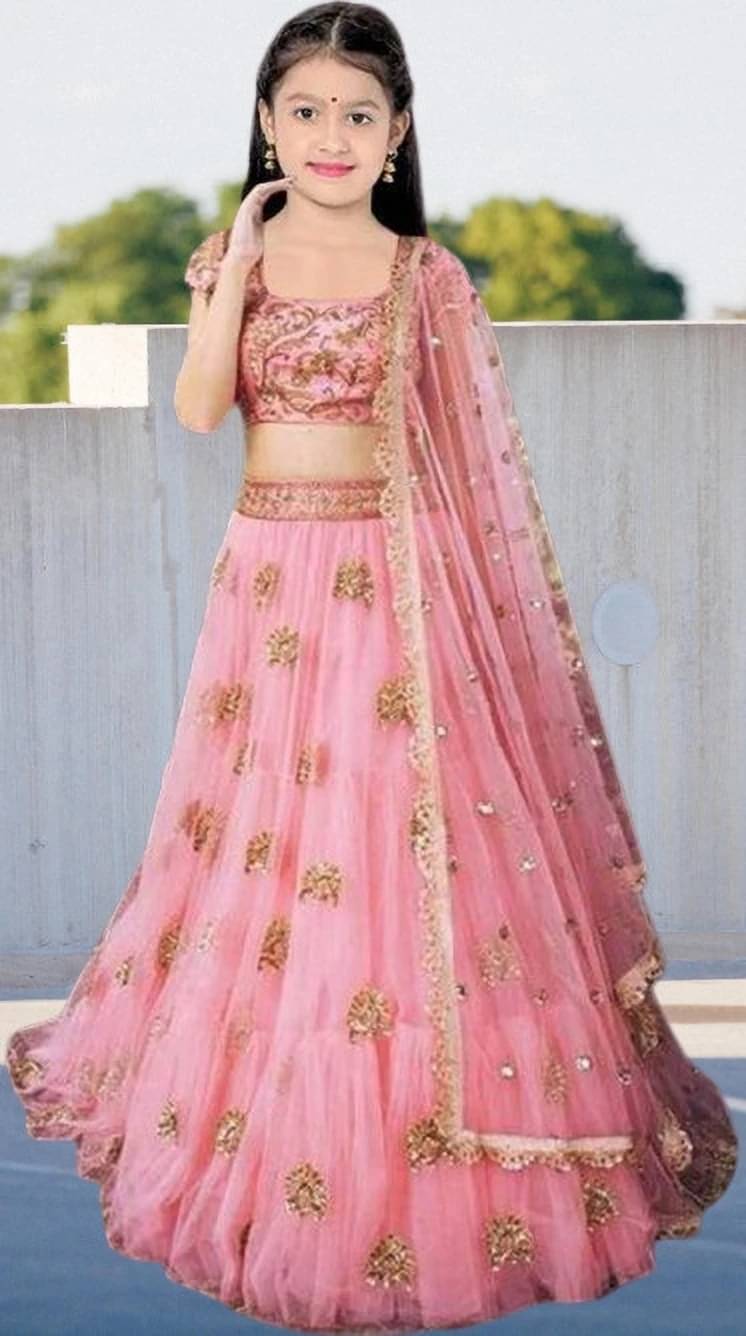     			FULPARI Net Lehenga Choli Set For Girls ( Pack of 1 , Pink )