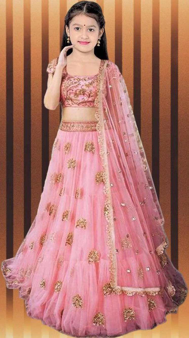     			FULPARI Net Lehenga Choli Set For Girls ( Pack of 1 , Pink )