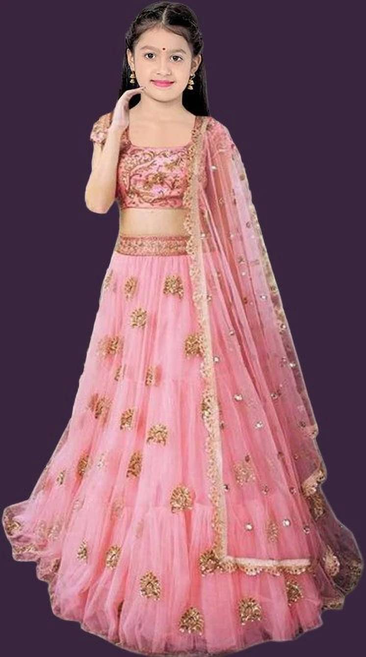     			FULPARI Net Lehenga Choli Set For Girls ( Pack of 1 , Pink )