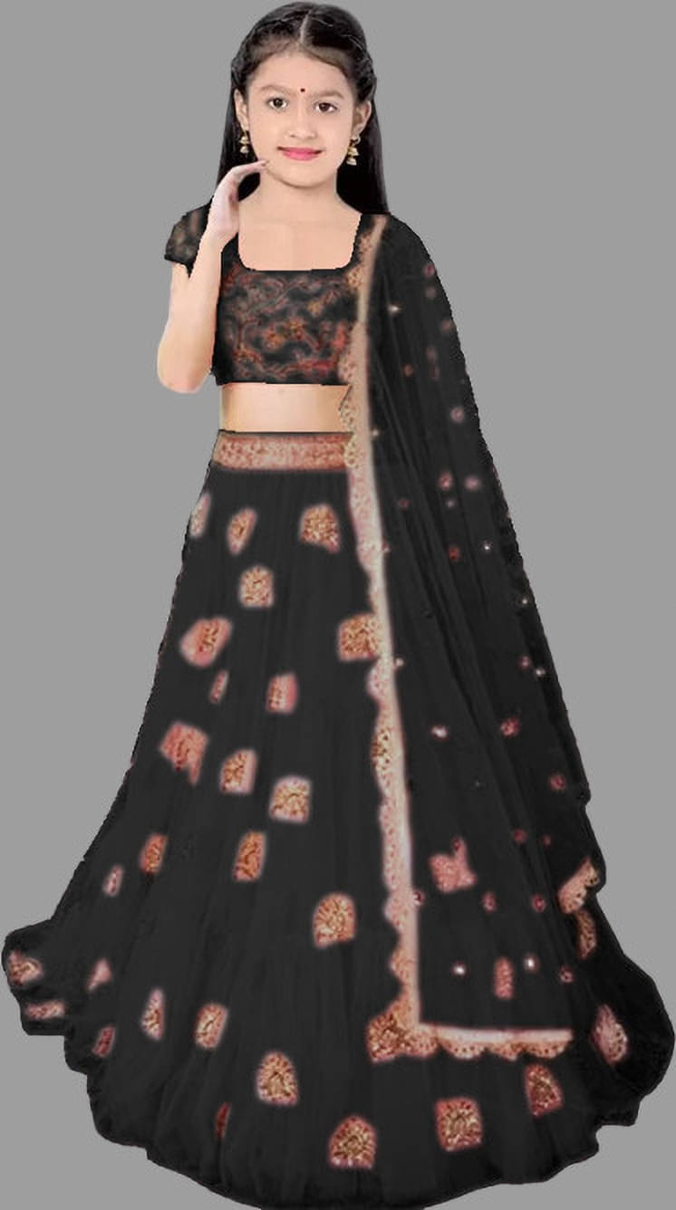     			FULPARI Net Lehenga Choli Set For Girls ( Pack of 1 , Black )