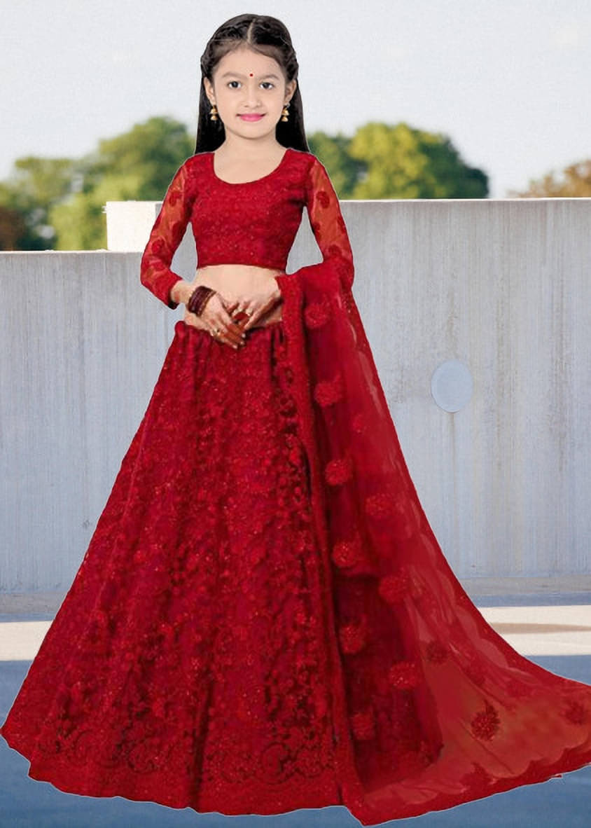     			FULPARI Net Lehenga Choli Set For Girls ( Pack of 1 , Red )