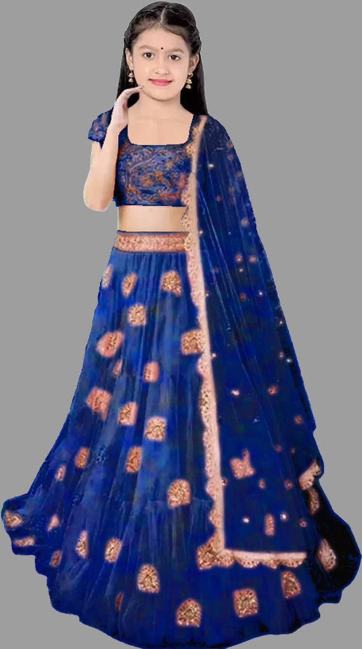     			FULPARI Net Lehenga Choli Set For Girls ( Pack of 1 , Blue )