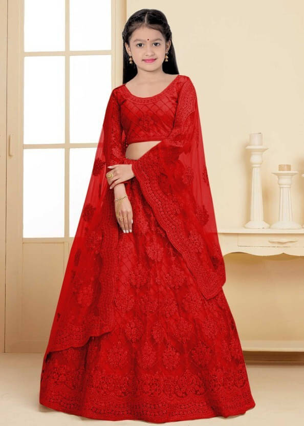     			FULPARI Net Lehenga Choli Set For Girls ( Pack of 1 , Red )