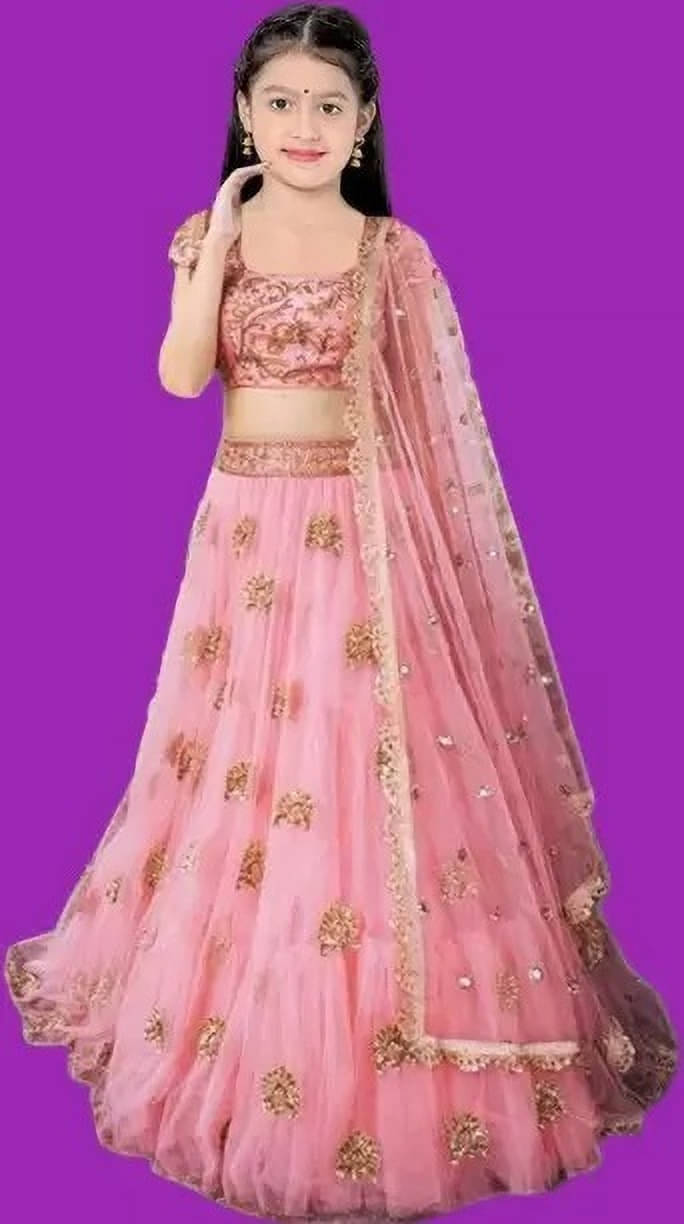    			FULPARI Net Lehenga Choli Set For Girls ( Pack of 1 , Pink )