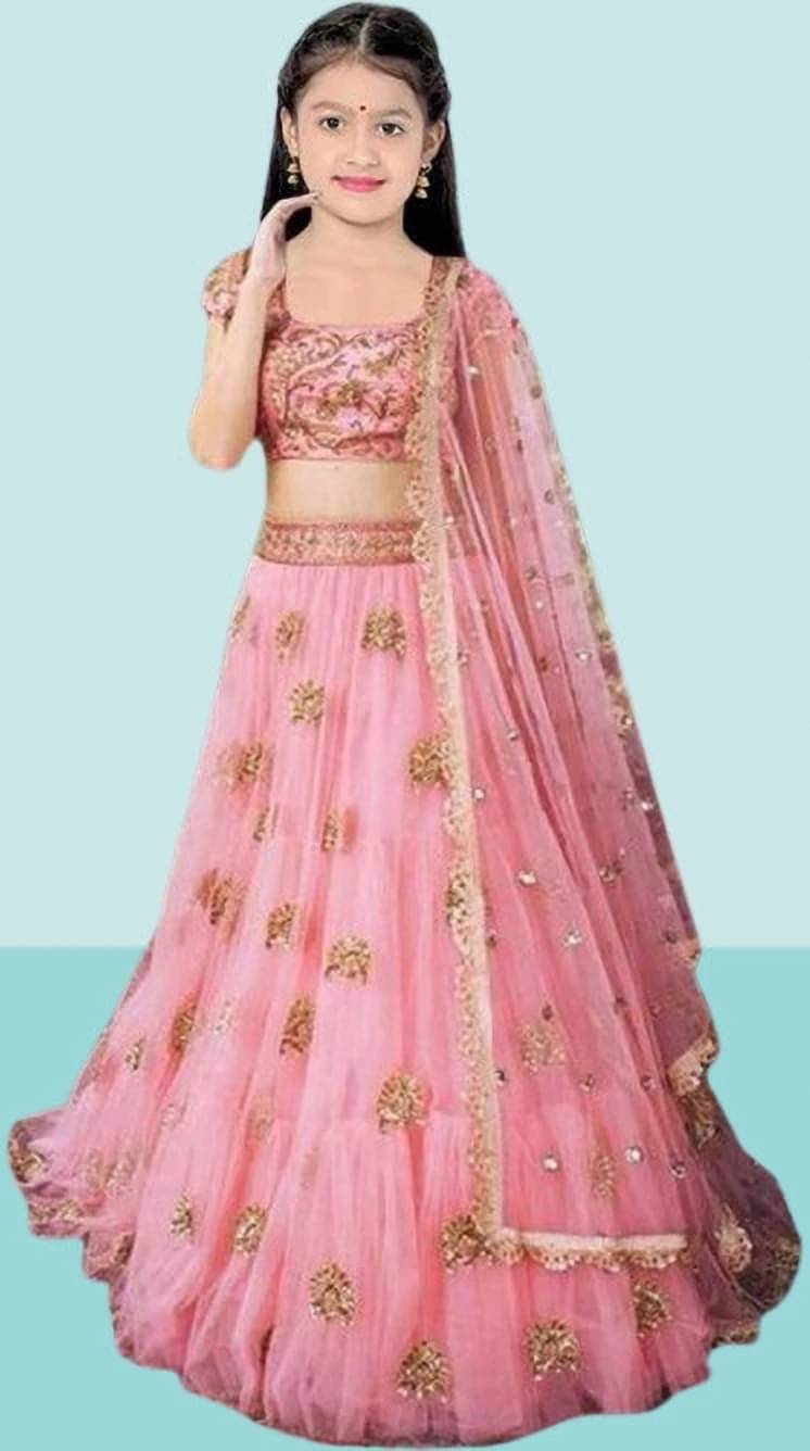    			FULPARI Net Lehenga Choli Set For Girls ( Pack of 1 , Pink )