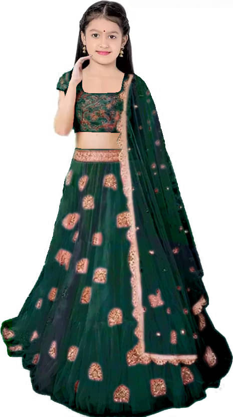    			FULPARI Net Lehenga Choli Set For Girls ( Pack of 1 , Green )