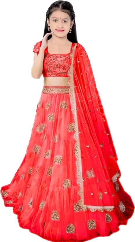     			FULPARI Net Lehenga Choli Set For Girls ( Pack of 1 , Red )