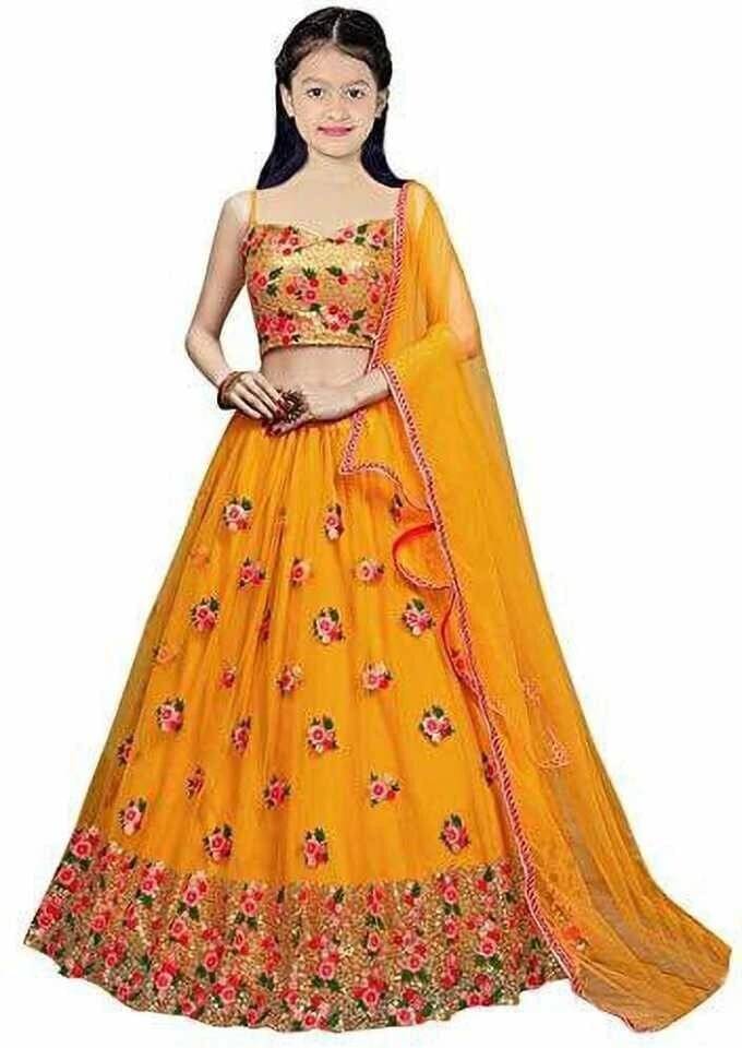     			FULPARI Net Lehenga Choli Set For Girls ( Pack of 1 , Yellow )