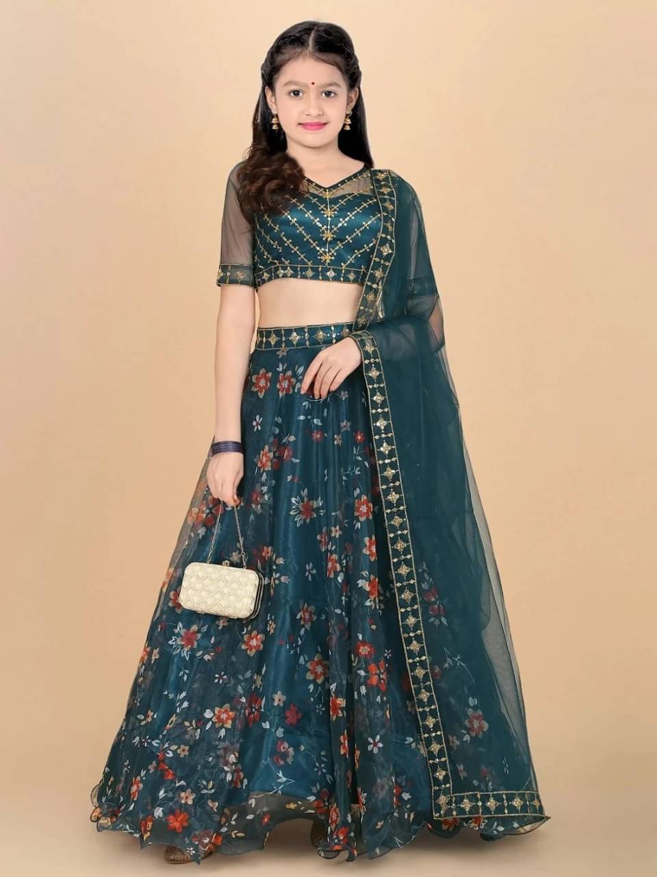     			FULPARI Net Lehenga Choli Set For Girls ( Pack of 1 , Blue )