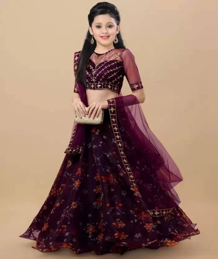     			FULPARI Net Lehenga Choli Set For Girls ( Pack of 1 , Purple )