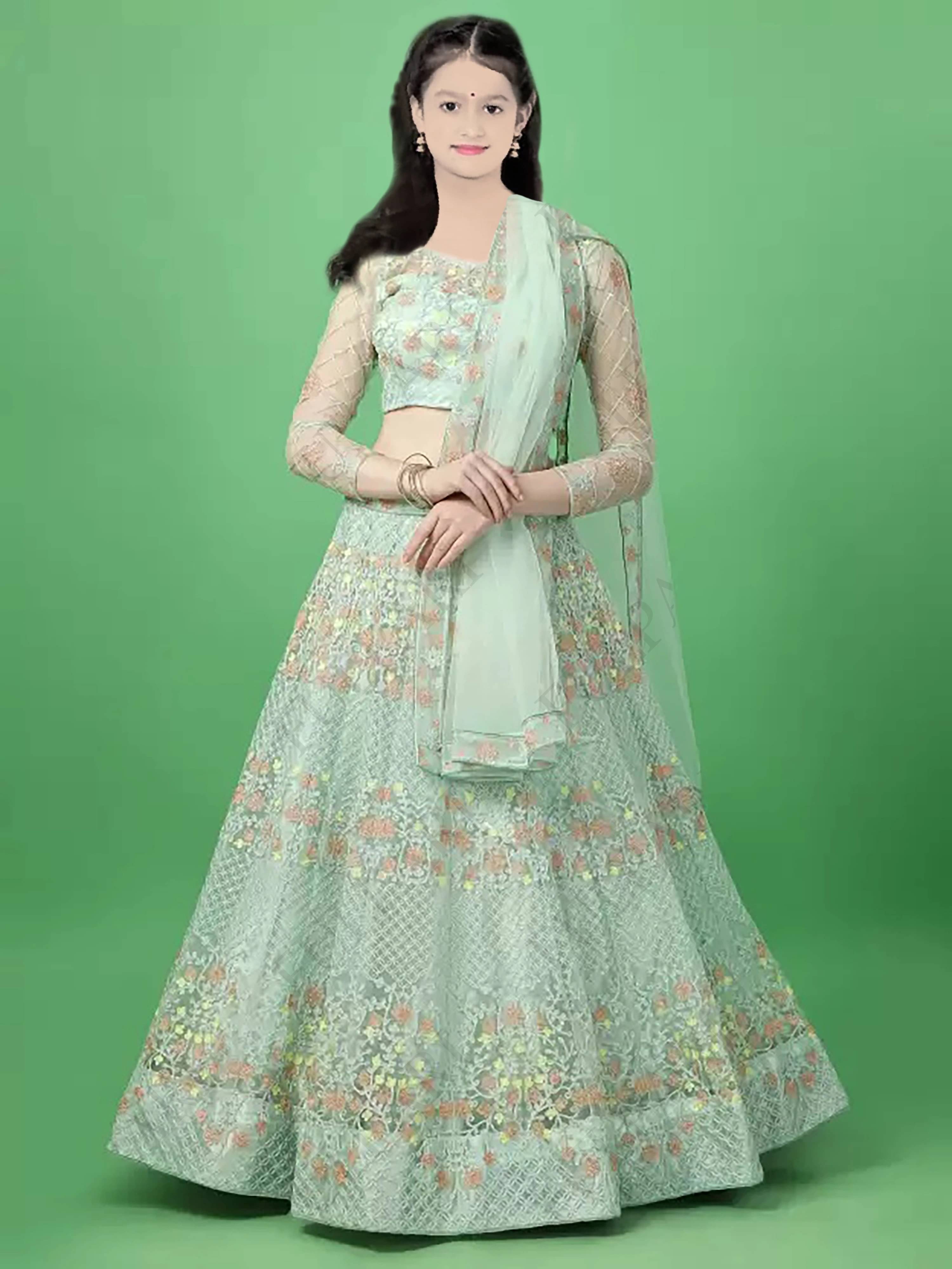     			FULPARI Net Lehenga Choli Set For Girls ( Pack of 1 , Light Green )