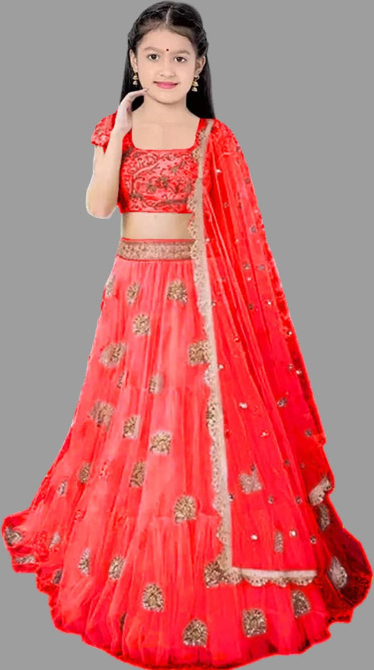     			FULPARI Net Lehenga Choli Set For Girls ( Pack of 1 , Red )
