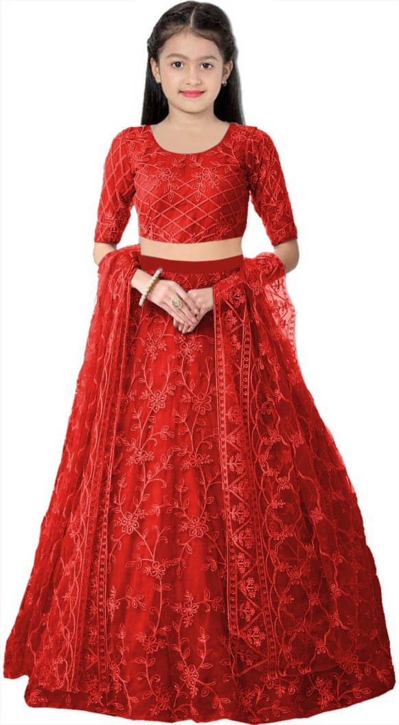     			FULPARI Net Lehenga Choli Set For Girls ( Pack of 1 , Red )