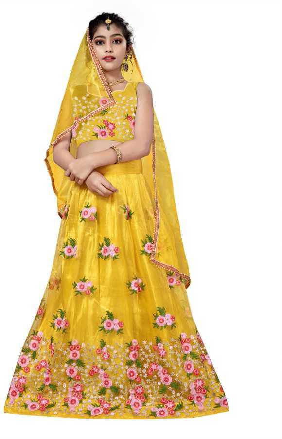     			FULPARI Net Lehenga Choli Set For Girls ( Pack of 1 , Yellow )