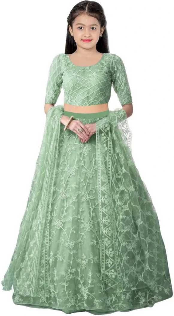     			FULPARI Net Lehenga Choli Set For Girls ( Pack of 1 , Green )